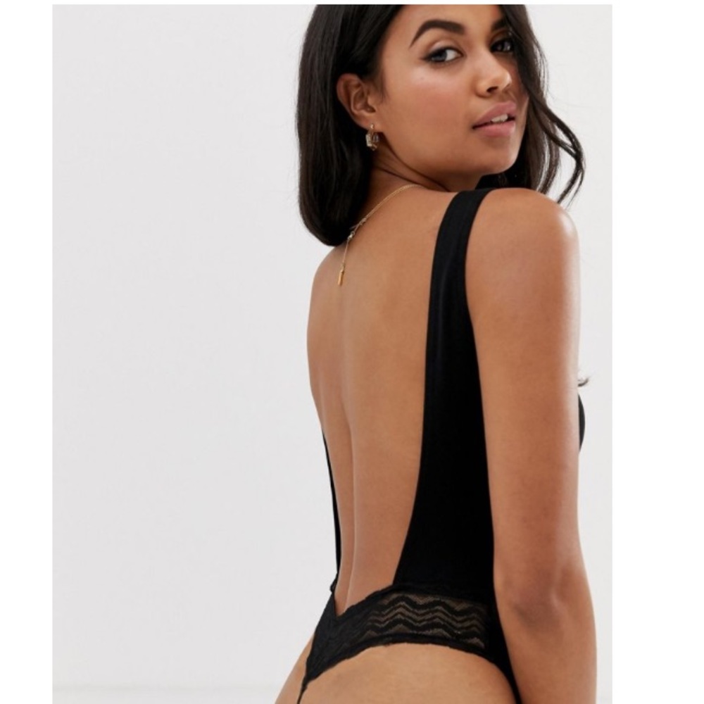 ASOS DESIGN rib and lace thong back bodysuit